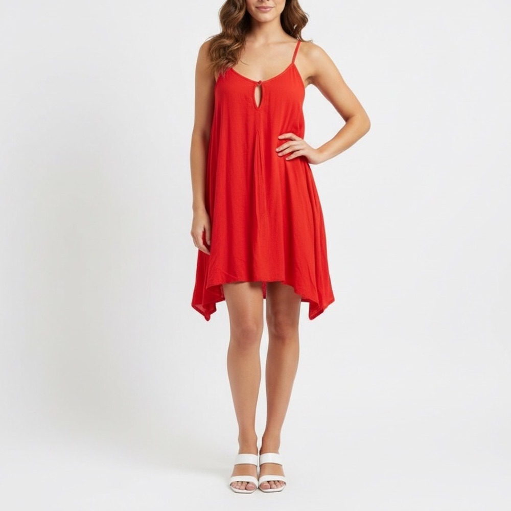 Roxy Red Cami Mini Dress Keyhole Spaghetti Straps Viscose M